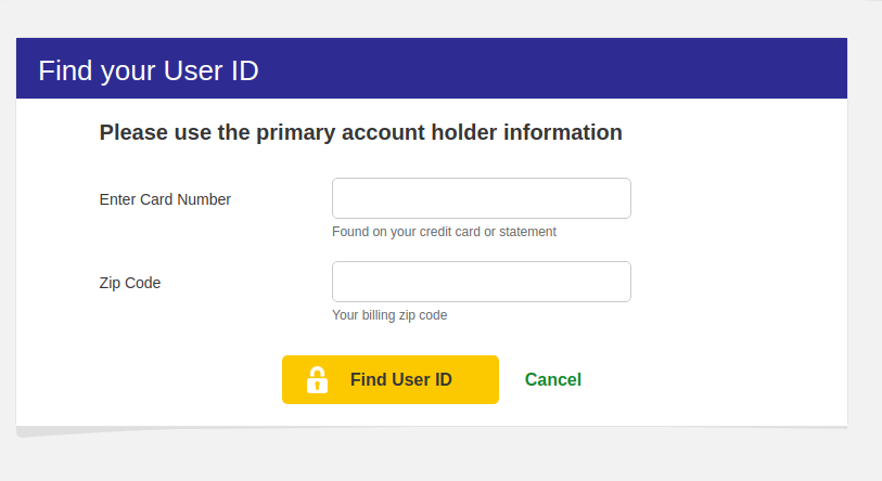 Walmart Online Banking Find User Id Page